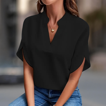 Elegant notched V-neck everyday blouse for women | Elara -2