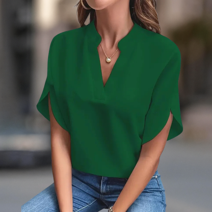 Elegant notched V-neck everyday blouse for women | Elara -6