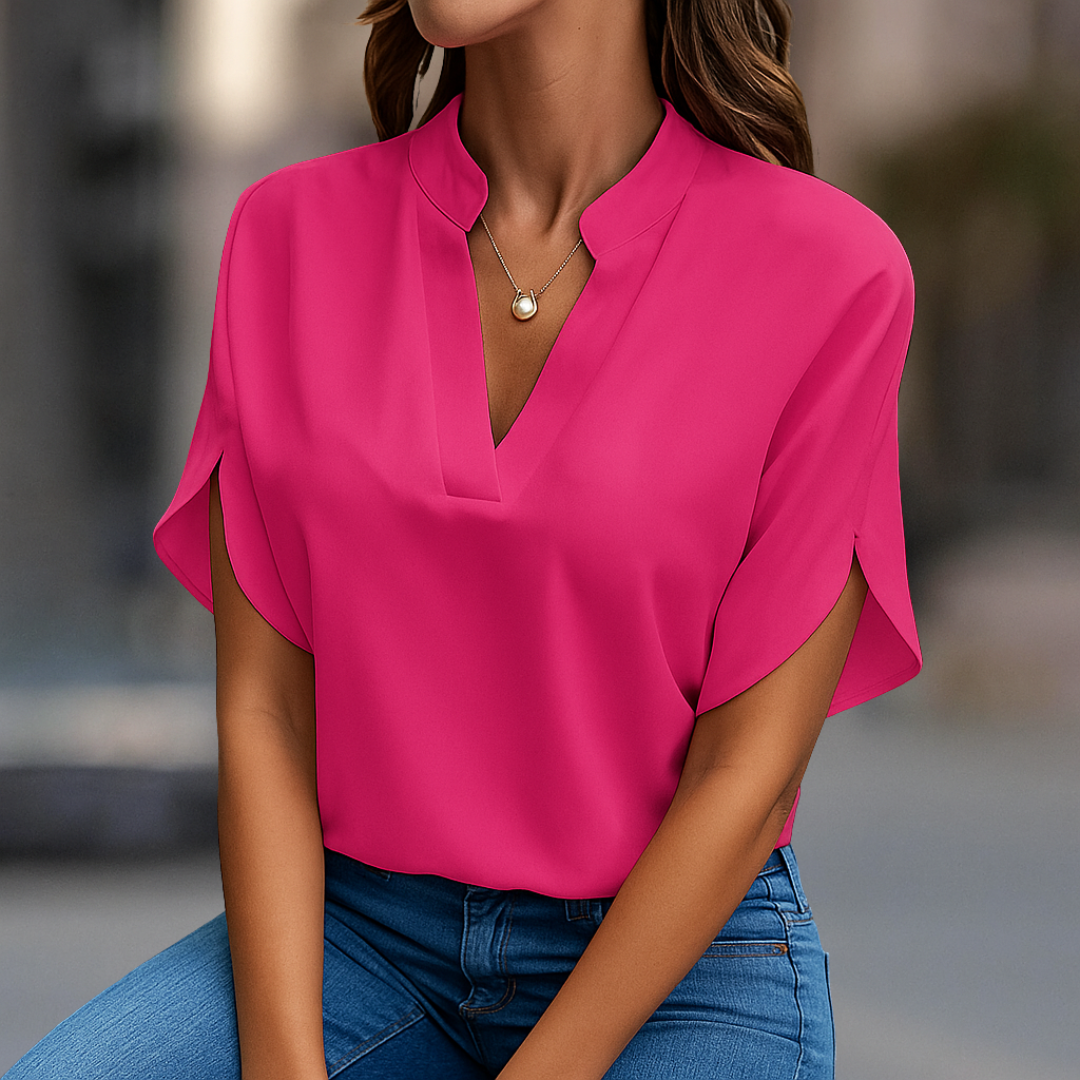 Elegant notched V-neck everyday blouse for women | Elara -4