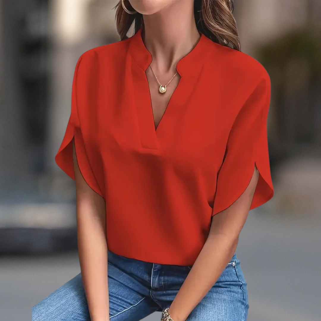 Elegant notched V-neck everyday blouse for women | Elara -7