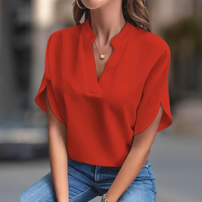 Elegant notched V-neck everyday blouse for women | Elara -7