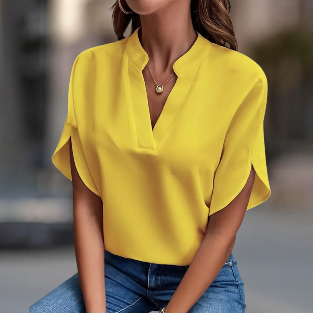 Elegant notched V-neck everyday blouse for women | Elara -8