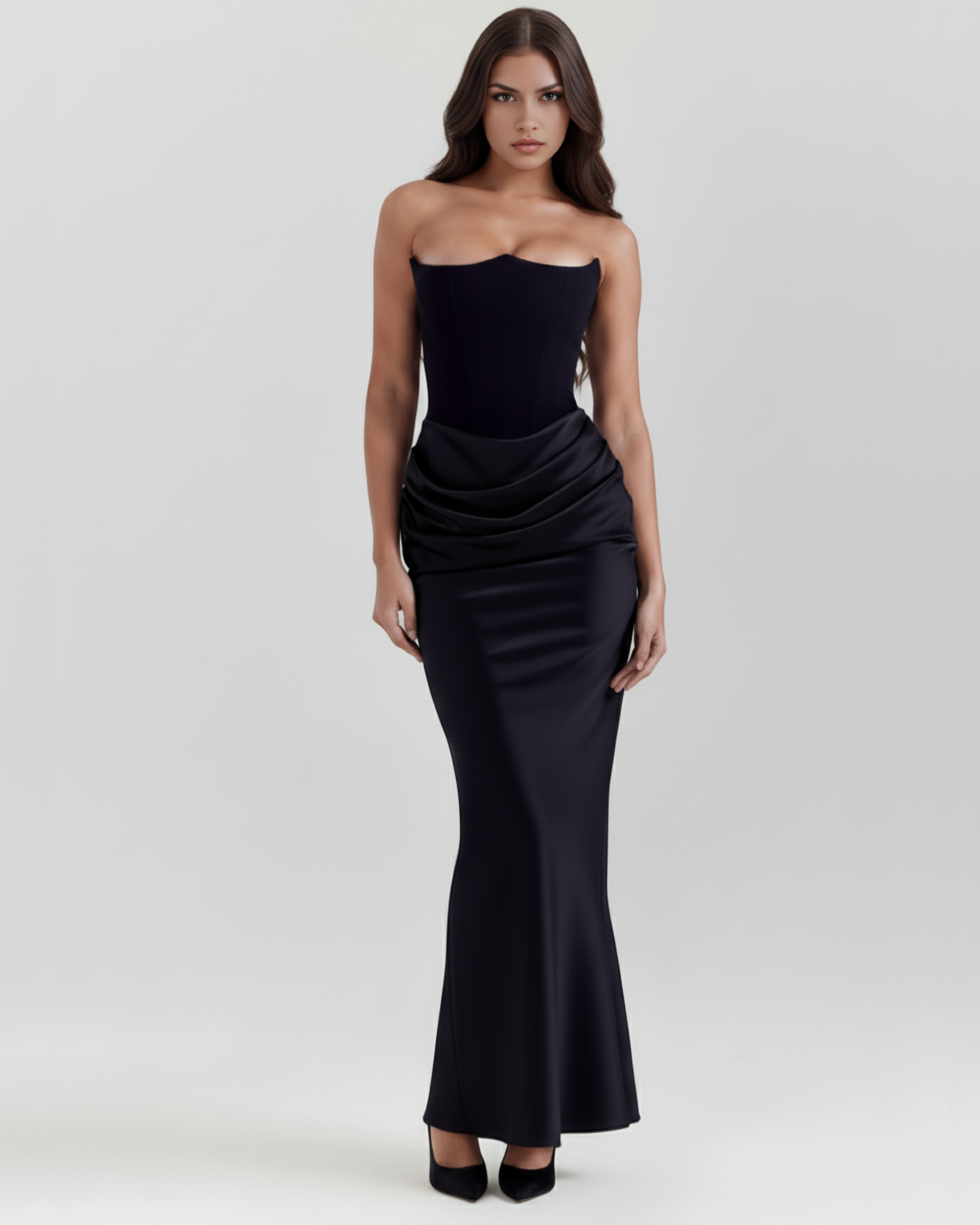 Sculpted corset strapless maxi dress for women | Rosalind