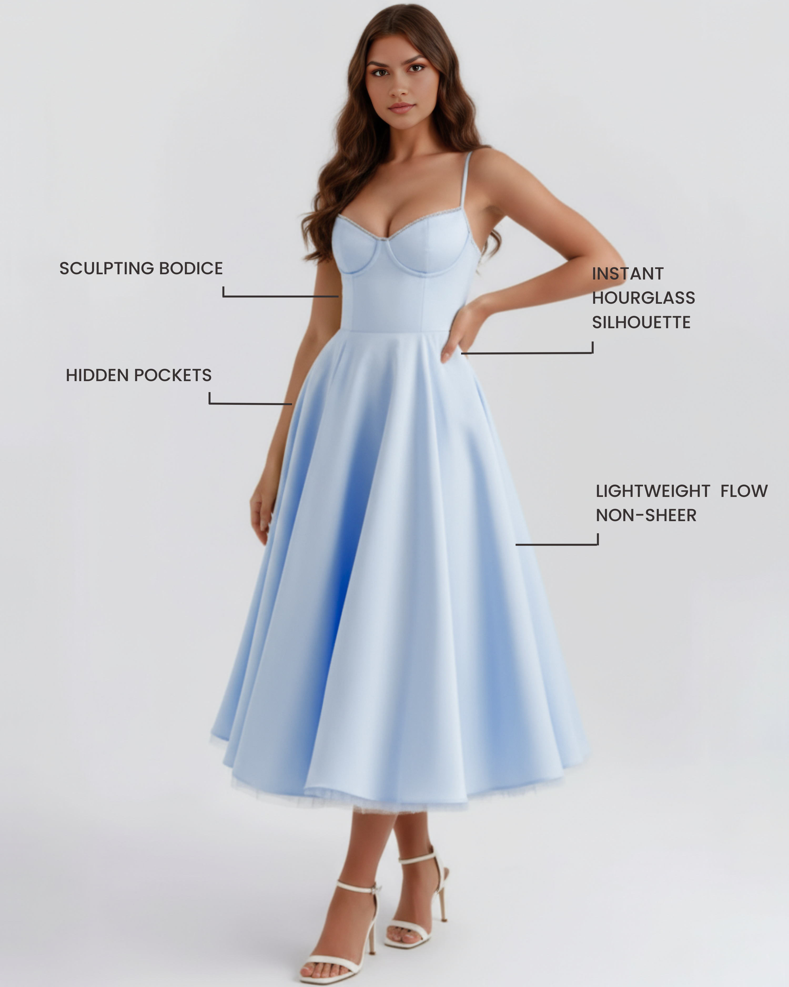 Satin boned corset midi dress for women | Selene
