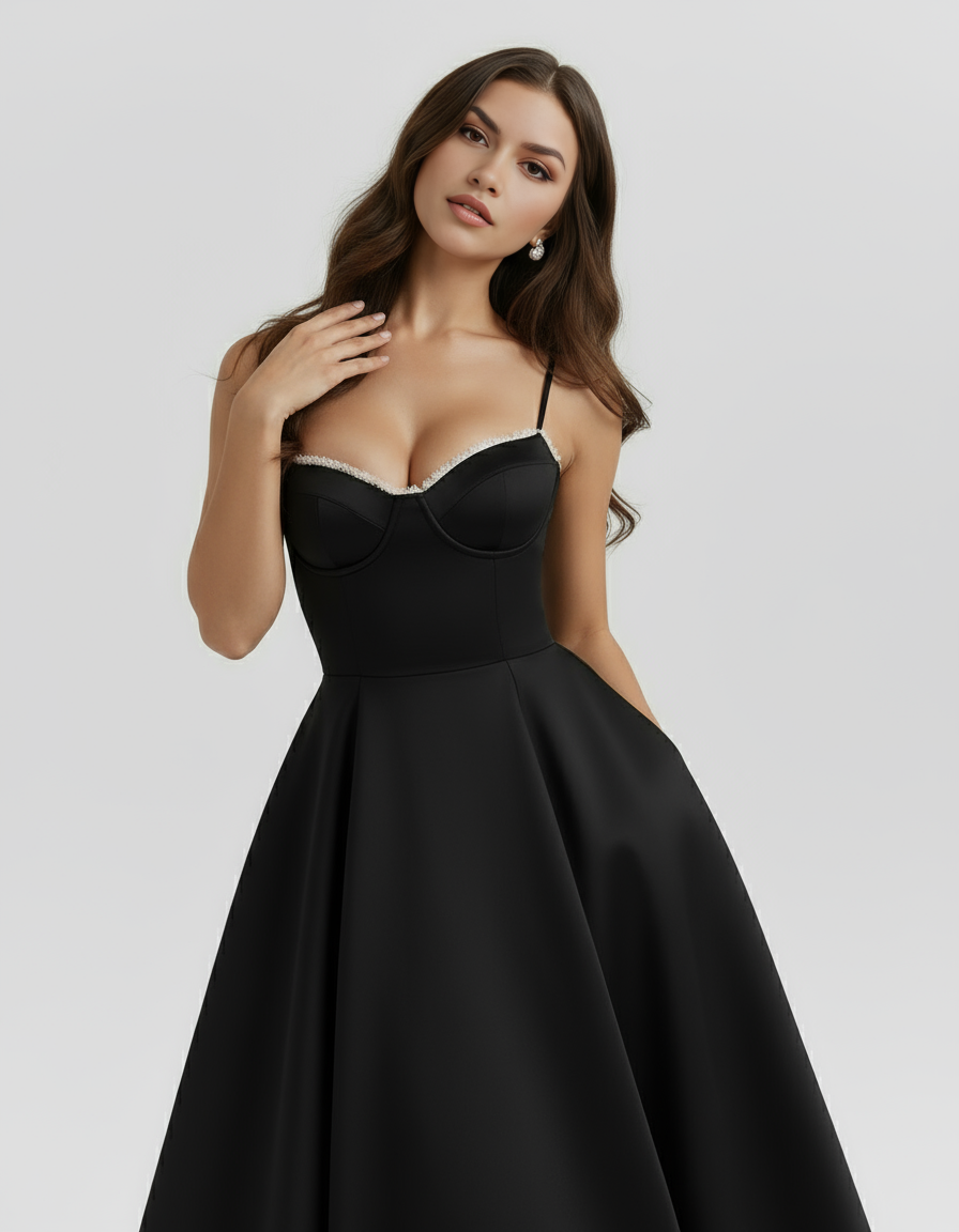 Satin boned corset midi dress for women | Selene