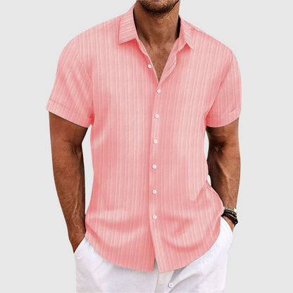 Striped lapel-collar short-sleeve casual shirt for men | Summit Felix -5