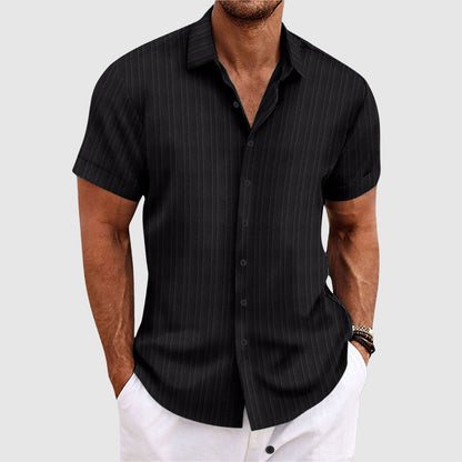 Striped lapel-collar short-sleeve casual shirt for men | Summit Felix -1