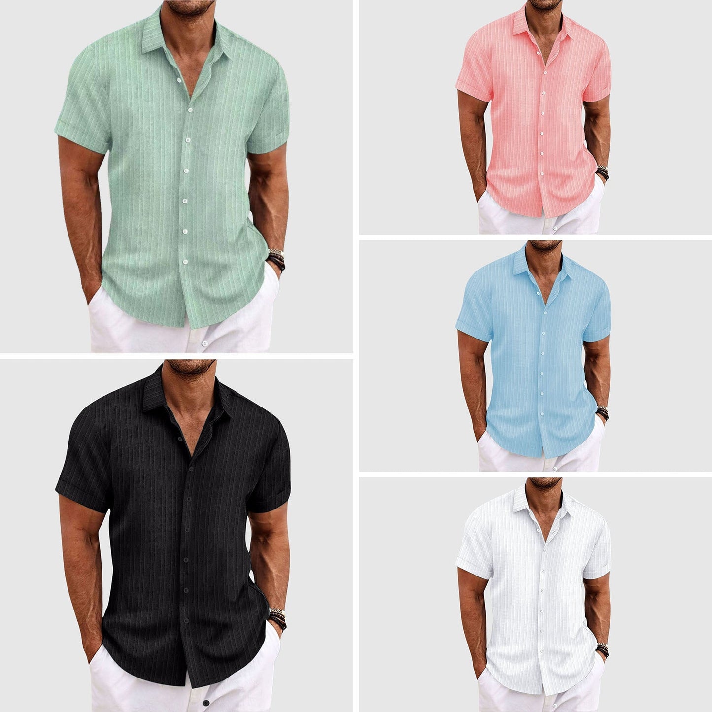 Striped lapel-collar short-sleeve casual shirt for men | Summit Felix -6