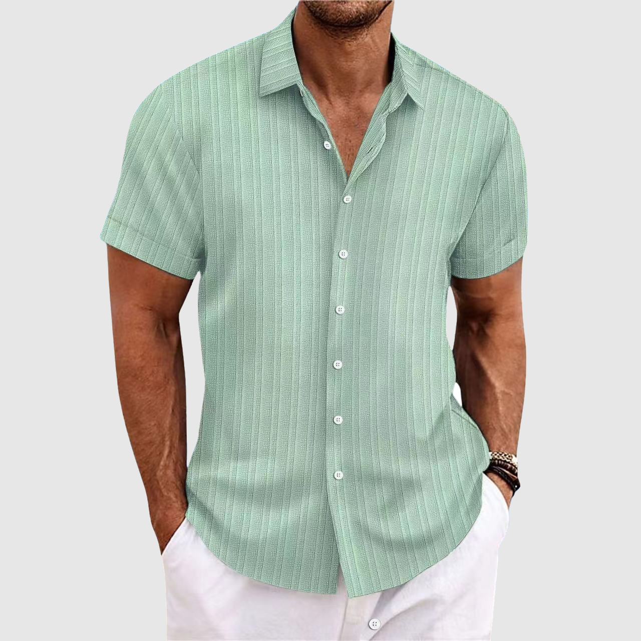 Striped lapel-collar short-sleeve casual shirt for men | Summit Felix -3