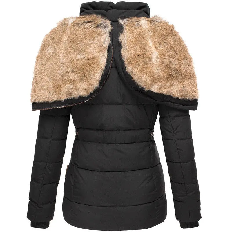Fitted winter puffer jacket with detachable hood for women | Elara -8