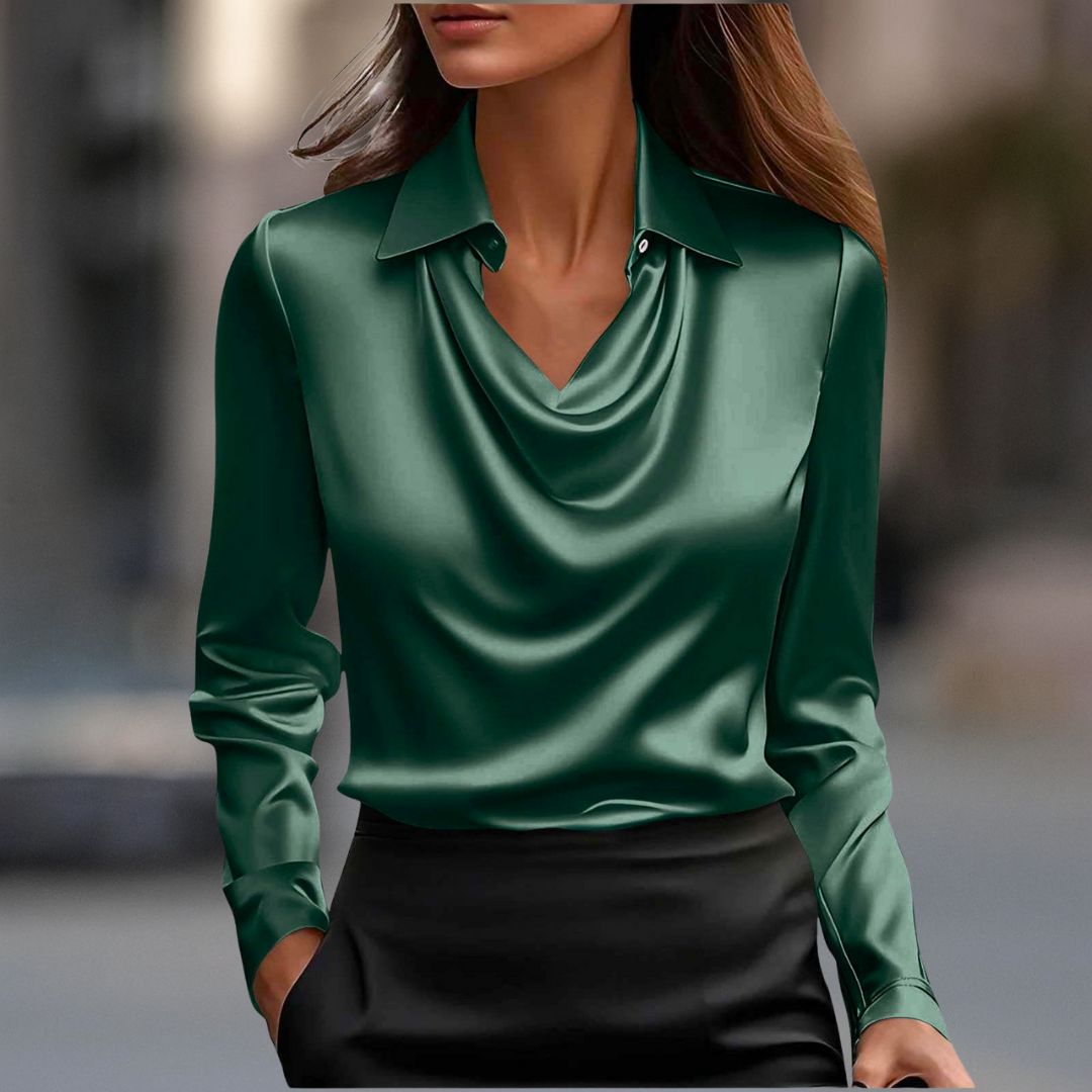 Draped-neck satin everyday blouse for women | Valentina -10