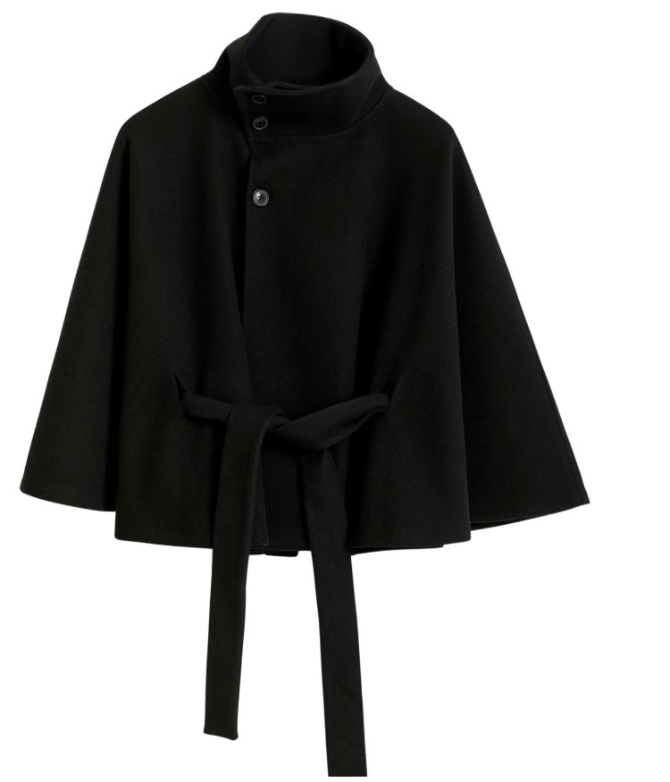 Elegant high collar long coat with removable belt Stylish for Women | Ivanna Élan