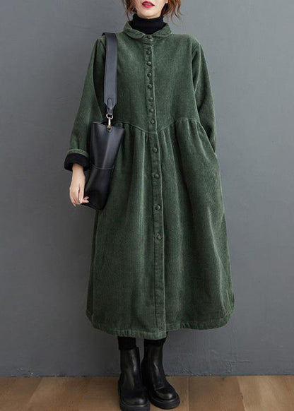 Blackish Green Corduroy Cinched Coat Stylish for Women | Mirelle