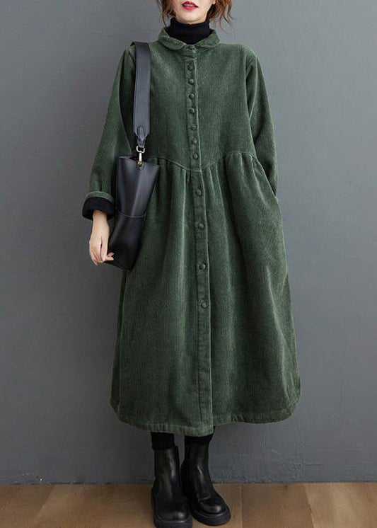 Blackish Green Corduroy Cinched Coat Stylish for Women | Mirelle