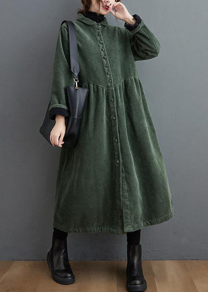 Blackish Green Corduroy Cinched Coat Stylish for Women | Mirelle