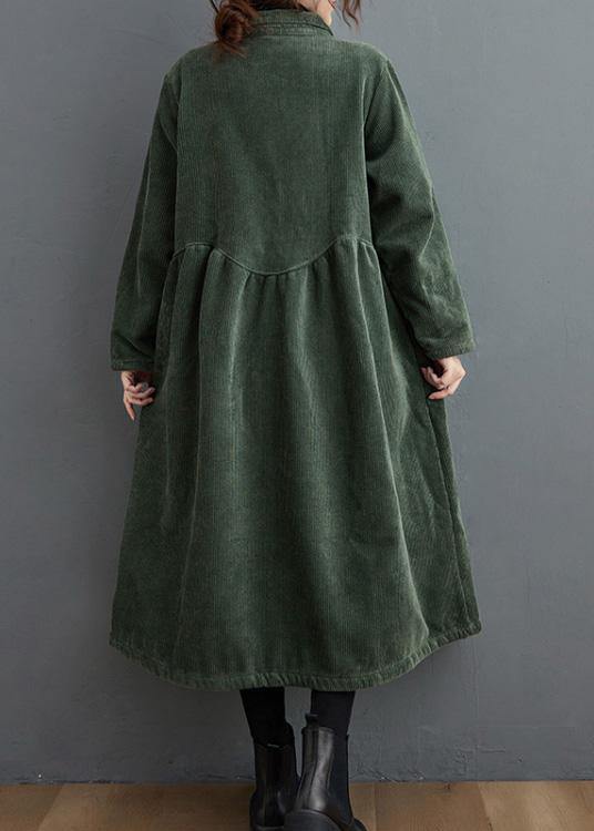 Blackish Green Corduroy Cinched Coat Stylish for Women | Mirelle