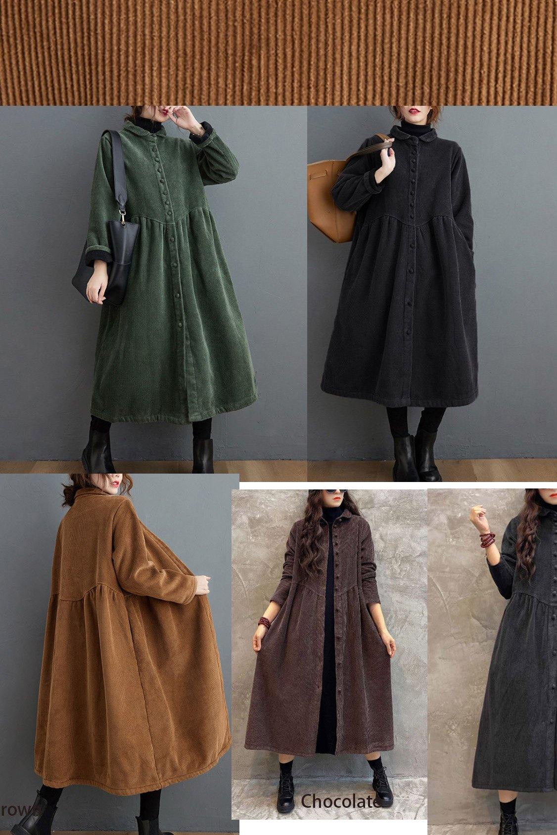 Blackish Green Corduroy Cinched Coat Stylish for Women | Mirelle