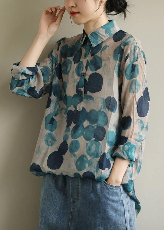 Blue Dotted Lapel Tunic Blouse Chic for Women | Mariselle