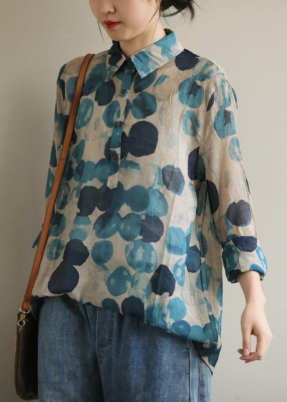 Blue Dotted Lapel Tunic Blouse Chic for Women | Mariselle