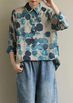 Blue Dotted Lapel Tunic Blouse Chic for Women | Mariselle