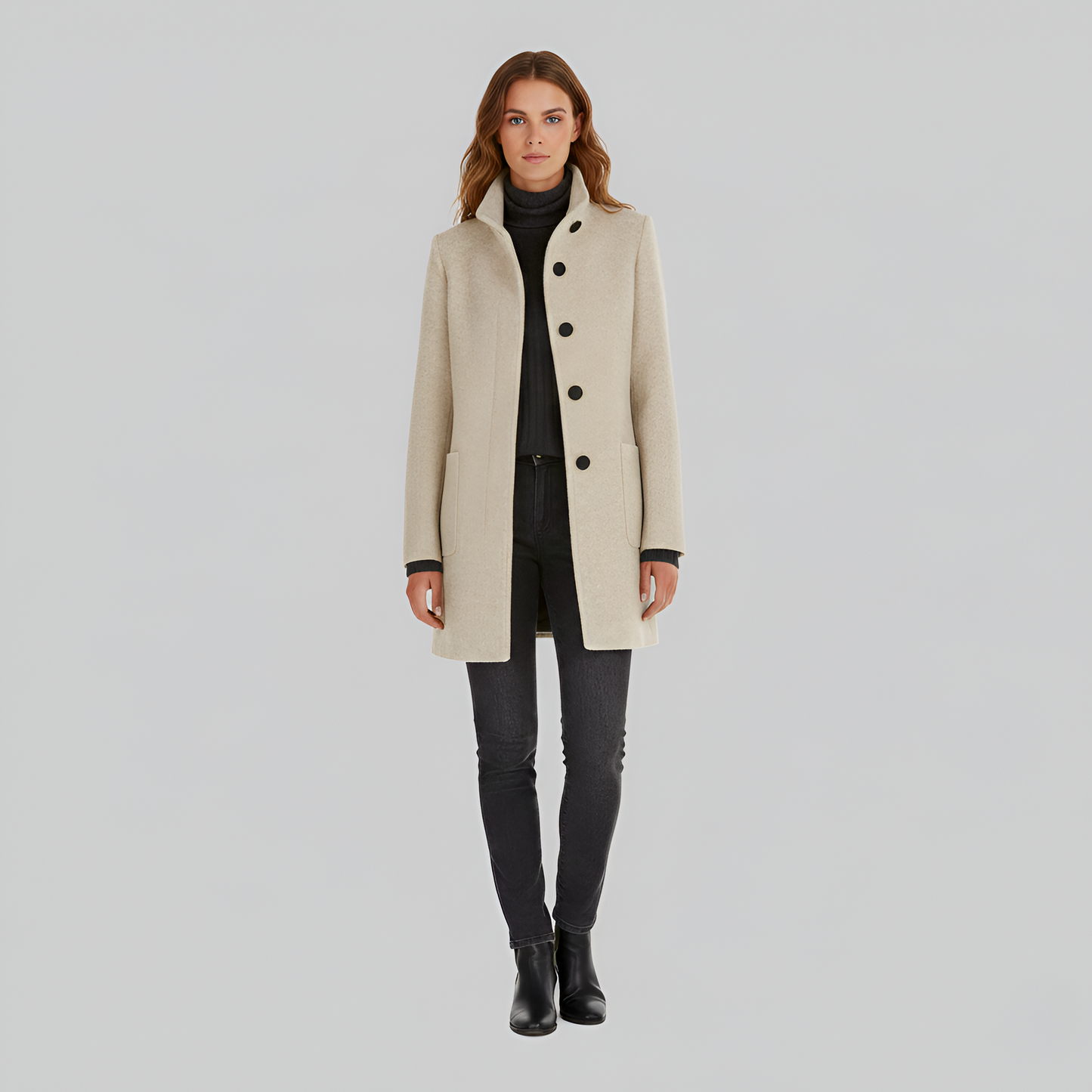 Elegant wool blend tailored coat for women | Valerios -4