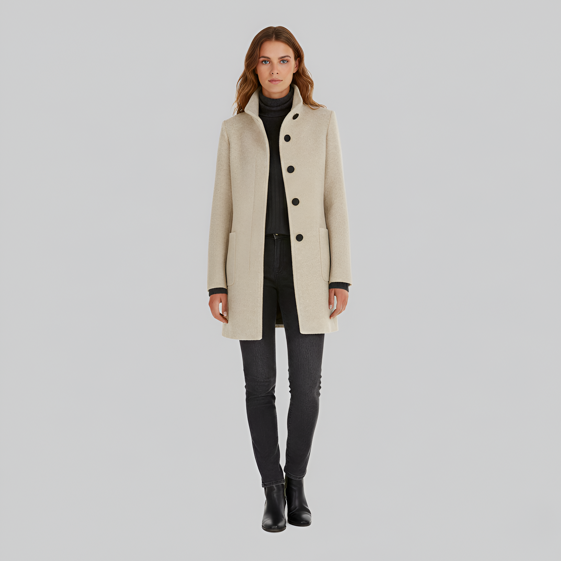Elegant wool blend tailored coat for women | Valerios -4