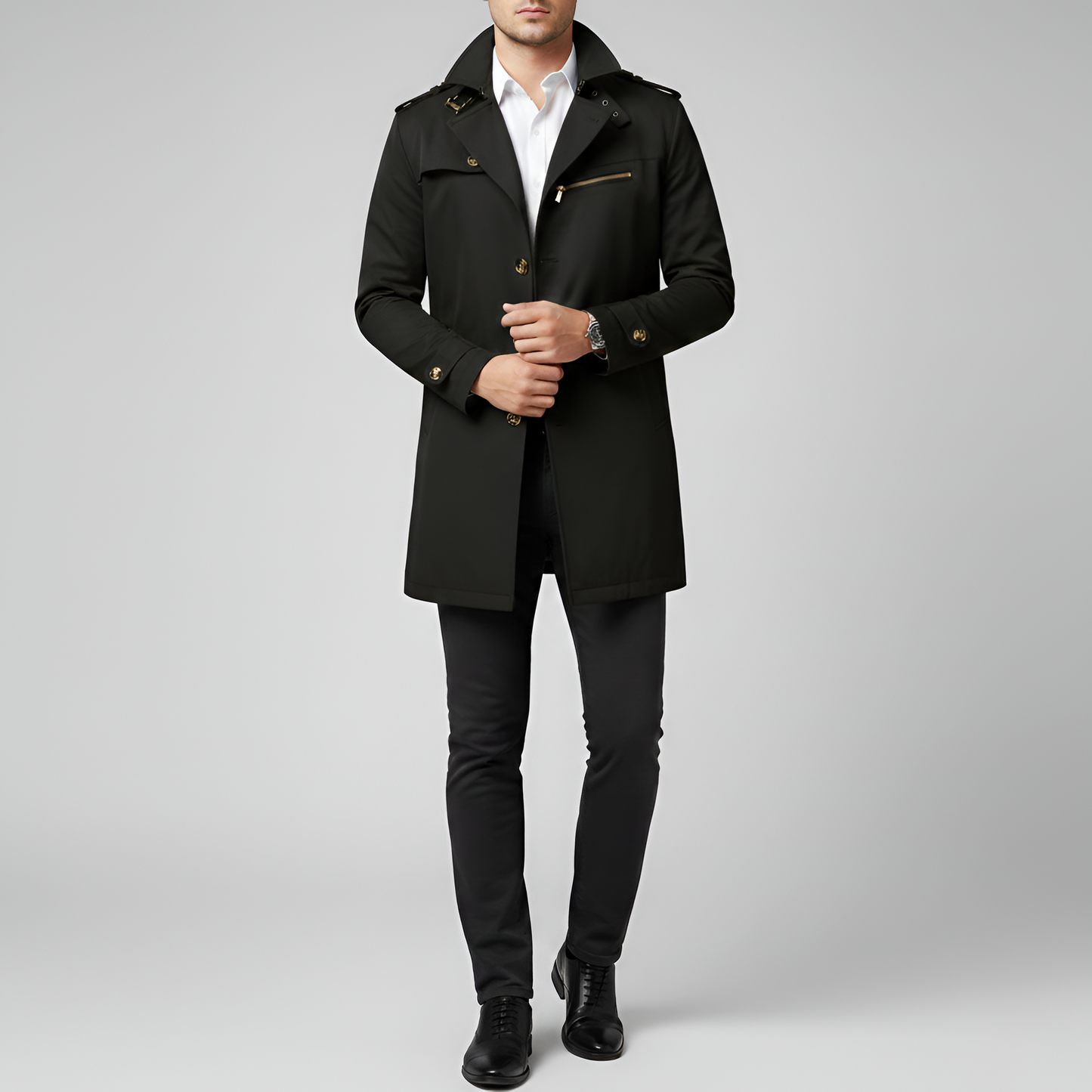 Elegant belted button-through trench coat for men | Valerios -1