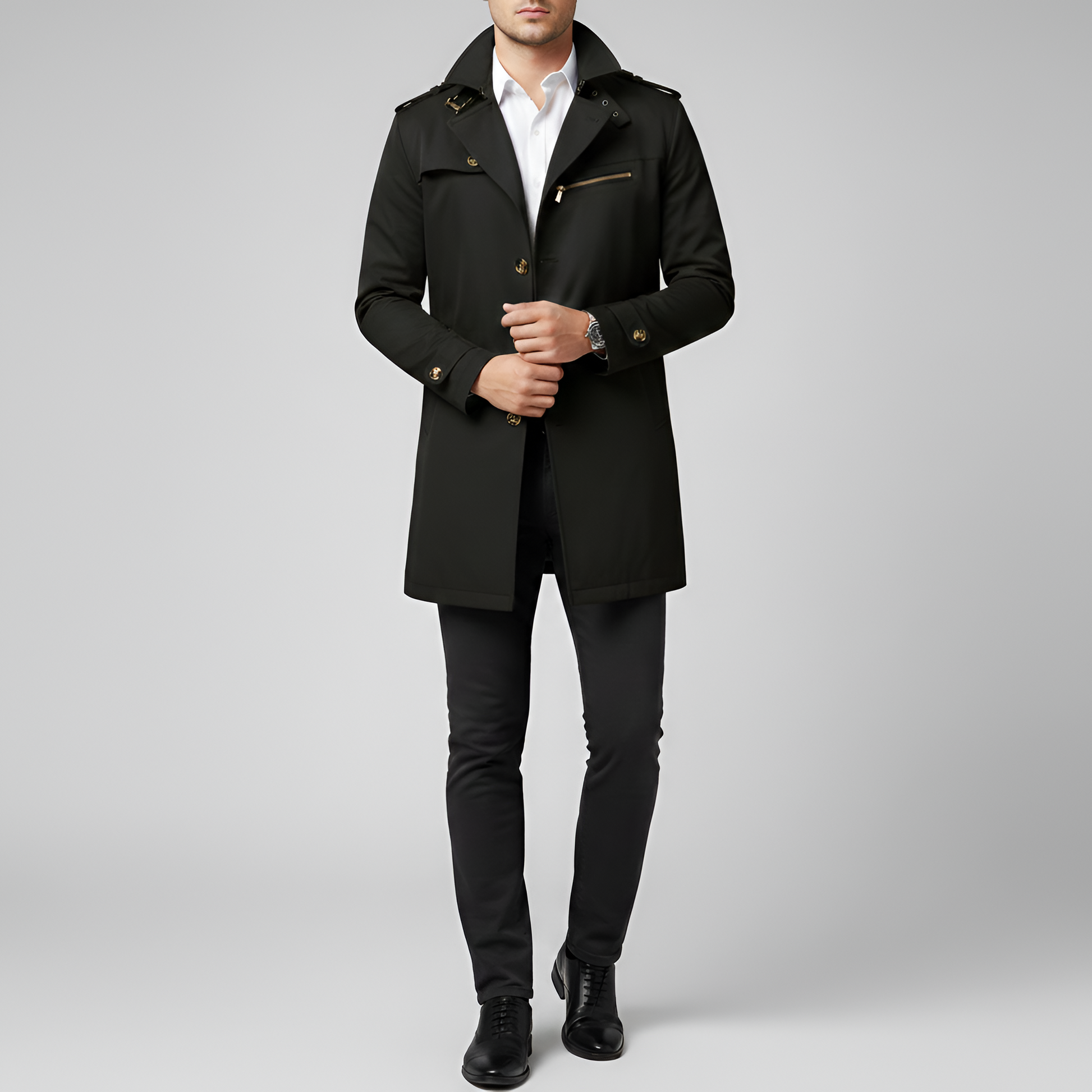 Elegant belted button-through trench coat for men | Valerios -1