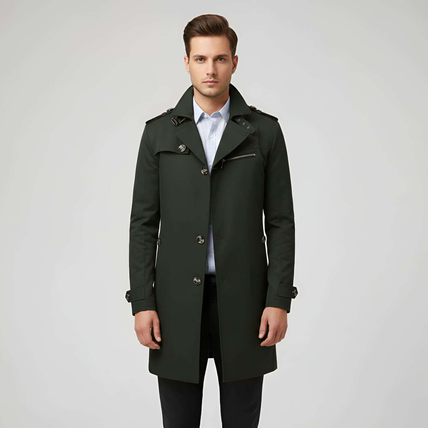 Elegant belted button-through trench coat for men | Valerios -5