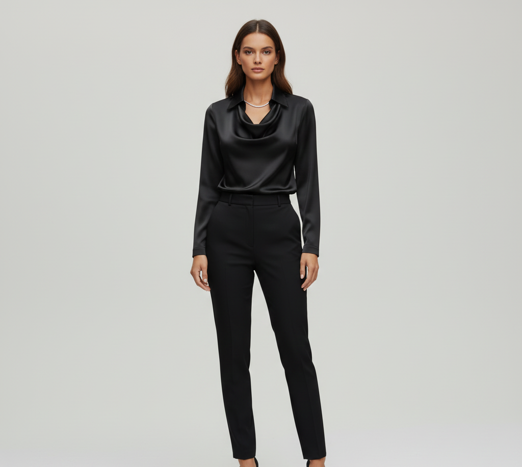 Elegant satin soft-collar blouse for women | Valerios -10