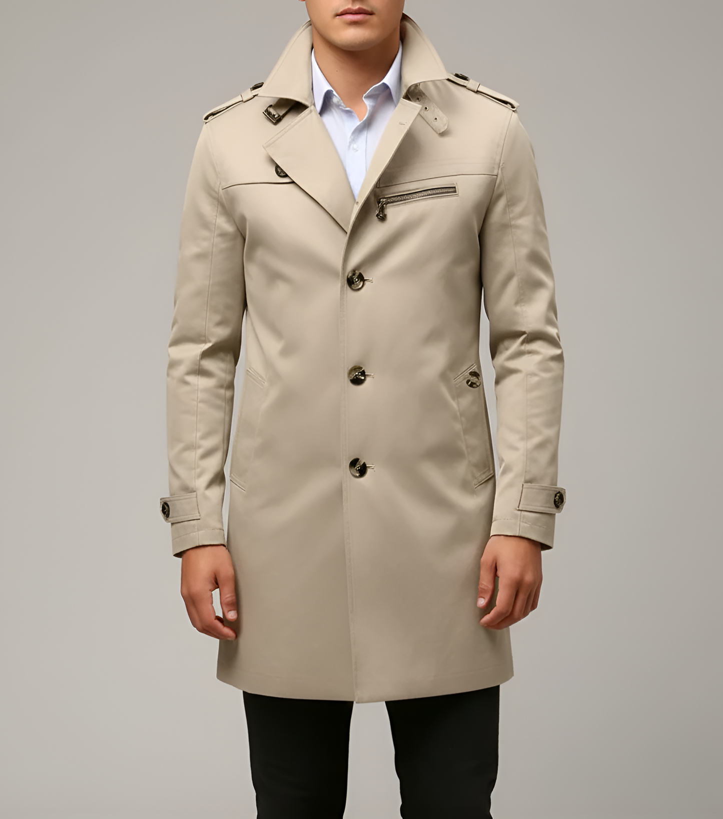 Elegant belted button-through trench coat for men | Valerios -6