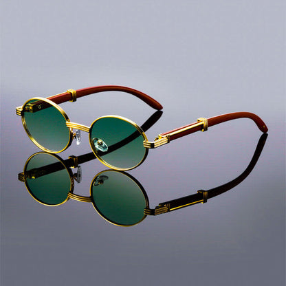 Oval retro wooden-temple sunglasses for men | Lorenzo -2