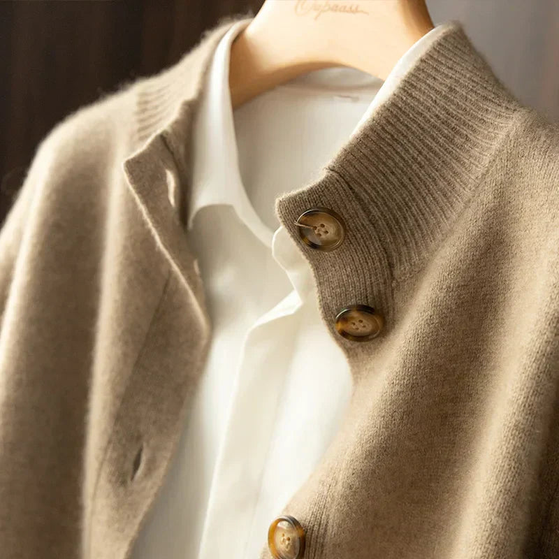 Classic button-front knit cardigan with ribbed trim | Elise