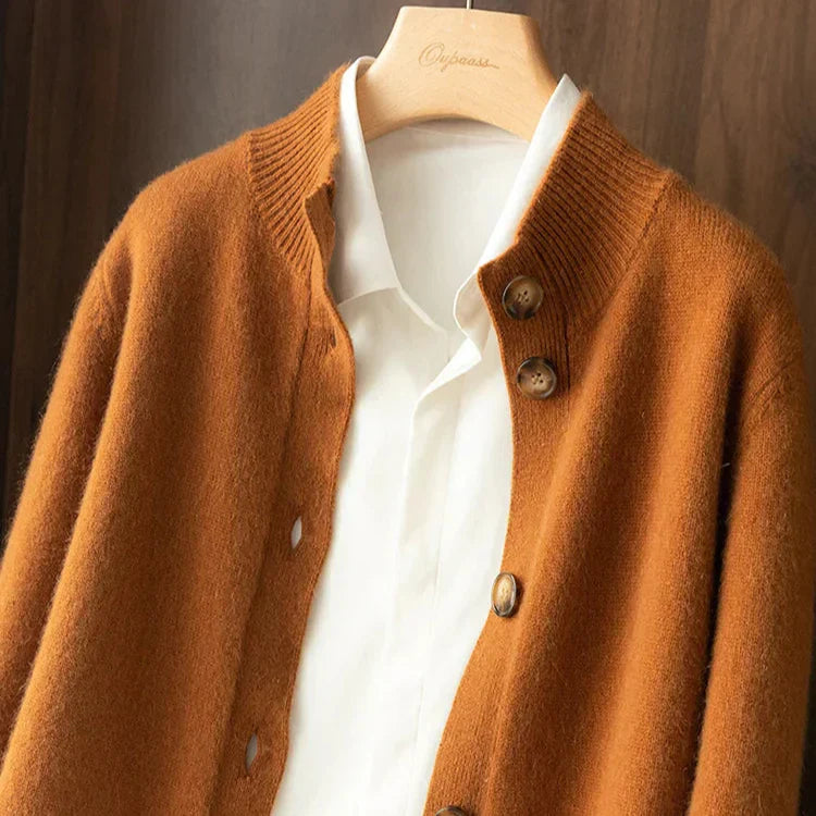 Classic button-front knit cardigan with ribbed trim | Elise
