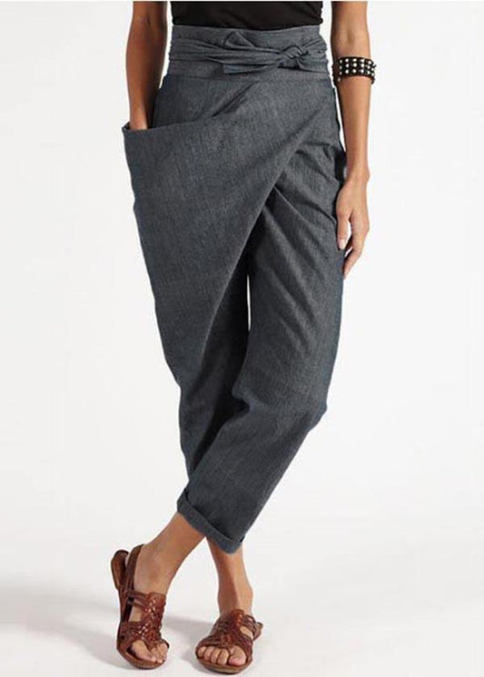Grey Asymmetrical High-Waist Harem Pants Versatile For Women | Kaelis
