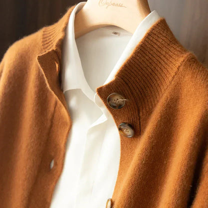Classic button-front knit cardigan with ribbed trim | Elise