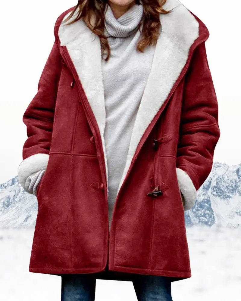 Hooded toggle knee-length coat for women | Marielle -4