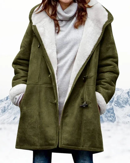 Hooded toggle knee-length coat for women | Marielle -5