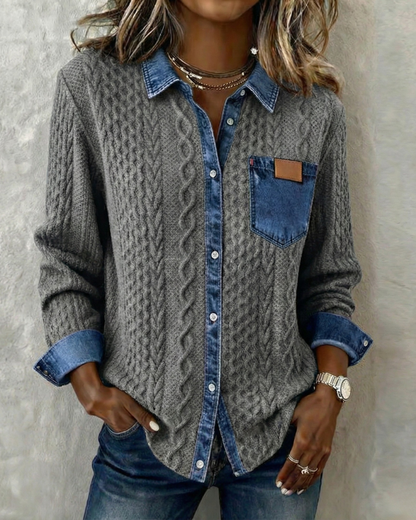 Knitted denim-detail cosy everyday jumper for women | Juliane -5