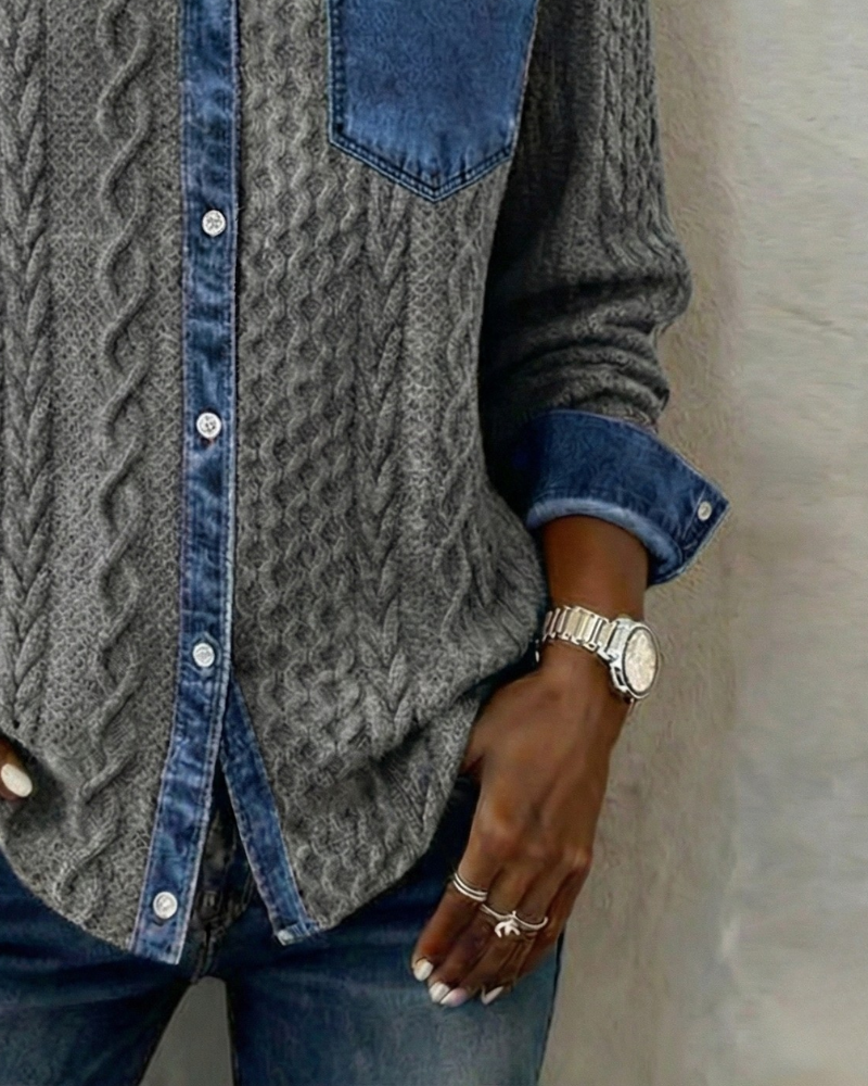 Denim patchwork casual everyday shirt for women | Juliane -7