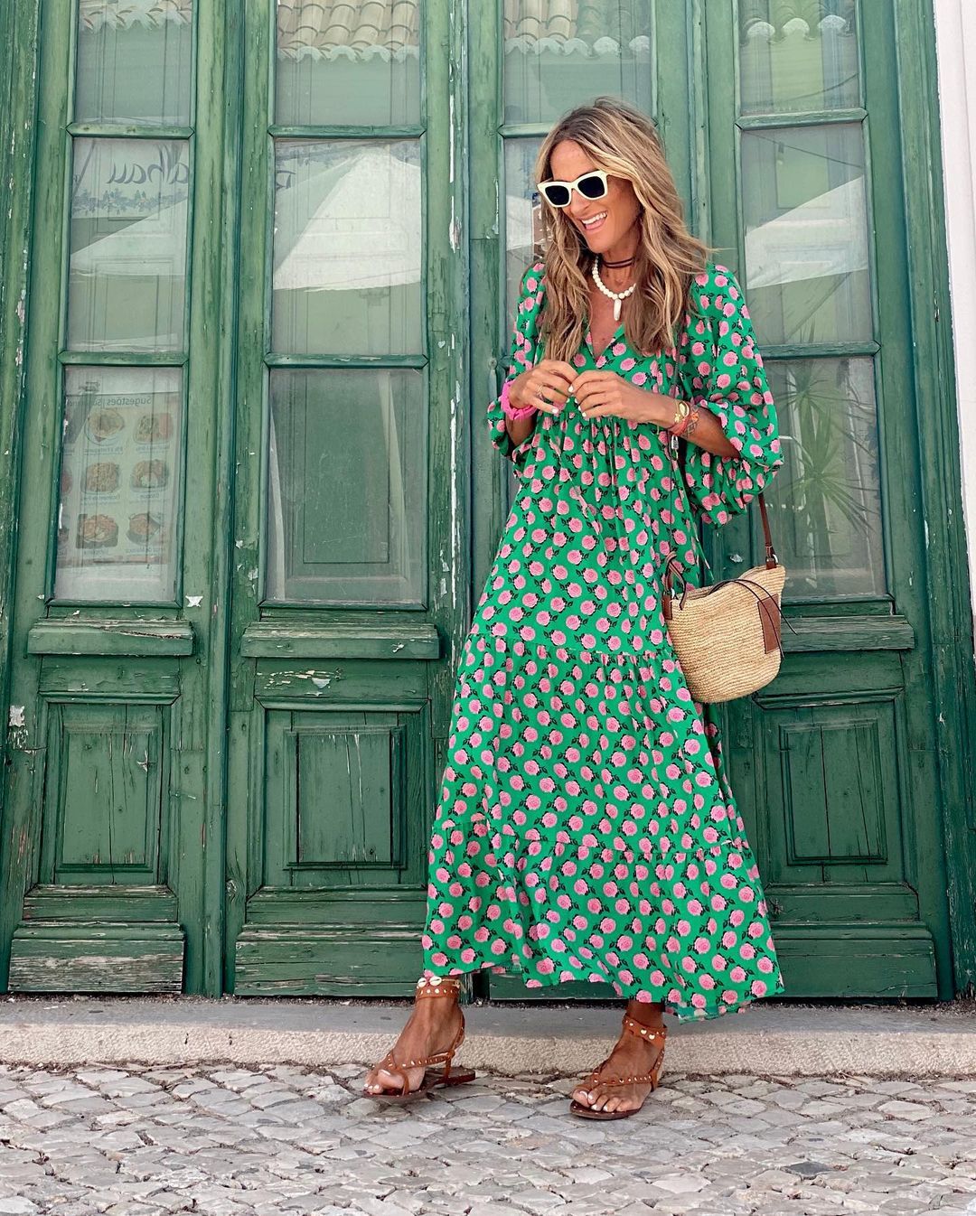 Bohemian puff sleeve maxi dress for women | Isalora