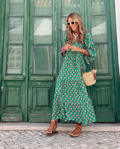 Bohemian puff sleeve maxi dress for women | Isalora