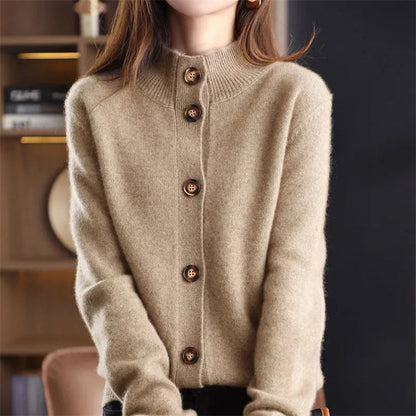 Classic button-front knit cardigan with ribbed trim | Elise