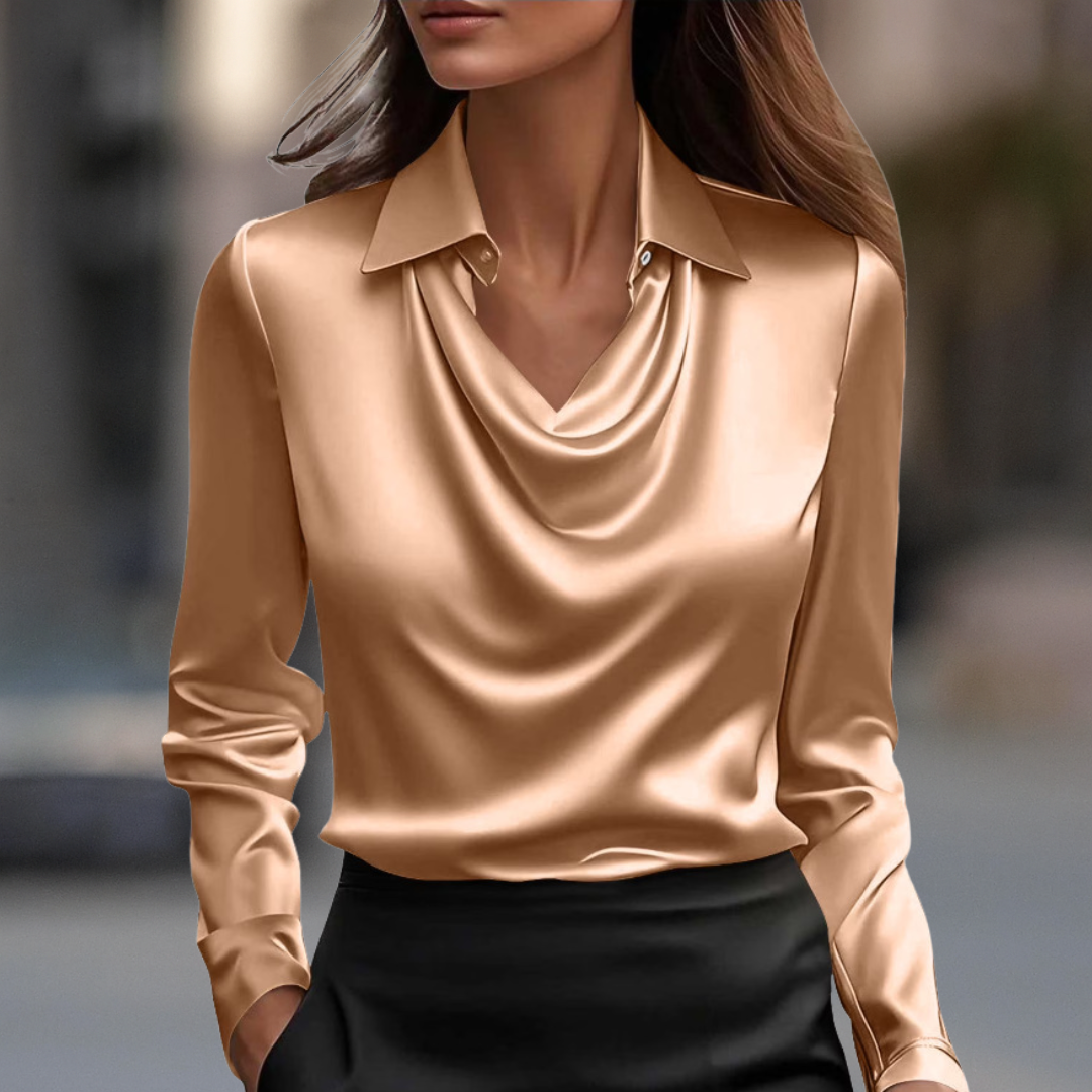 Draped-neck satin everyday blouse for women | Valentina -3