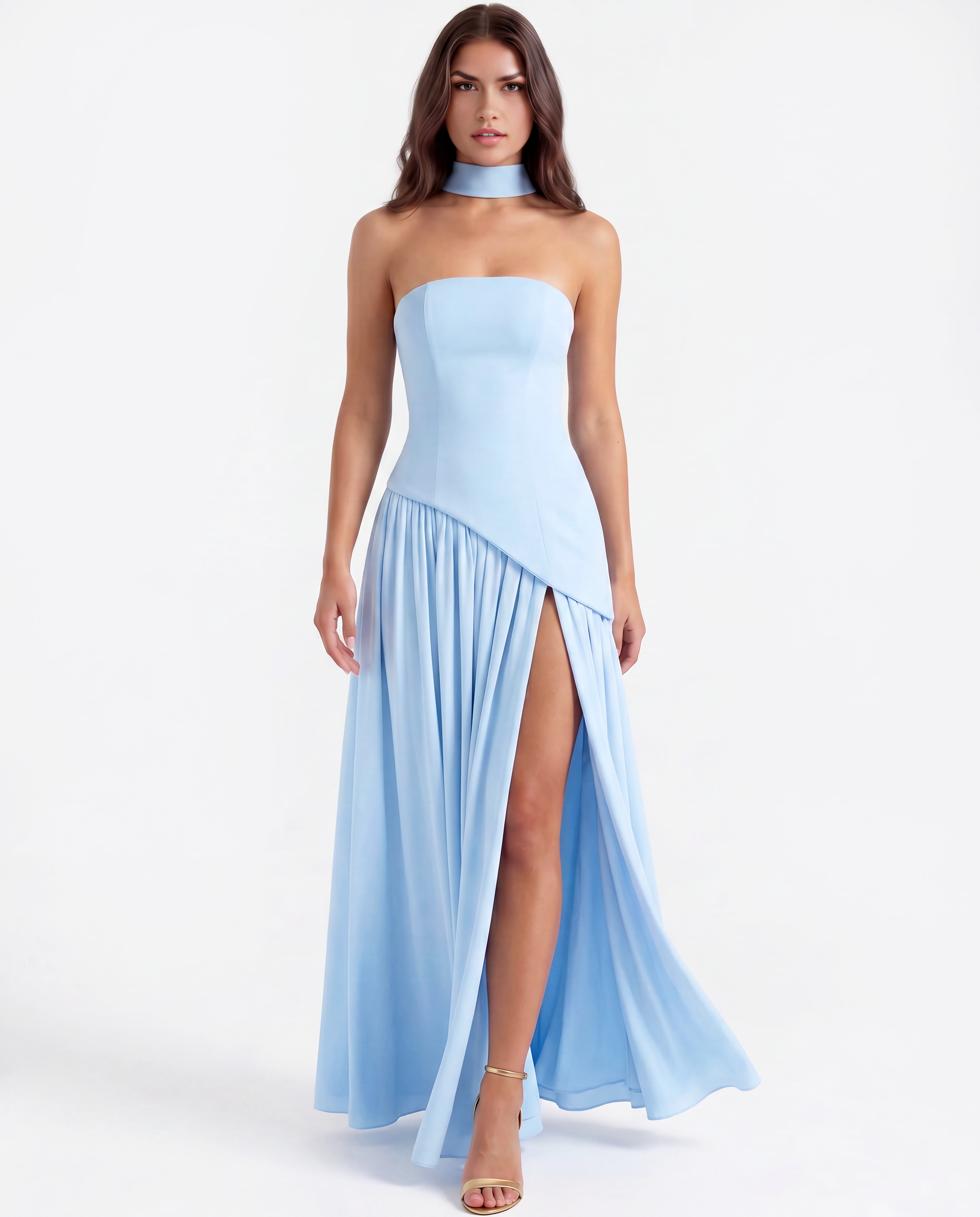 Structured bodice crepe maxi dress for women | Serena
