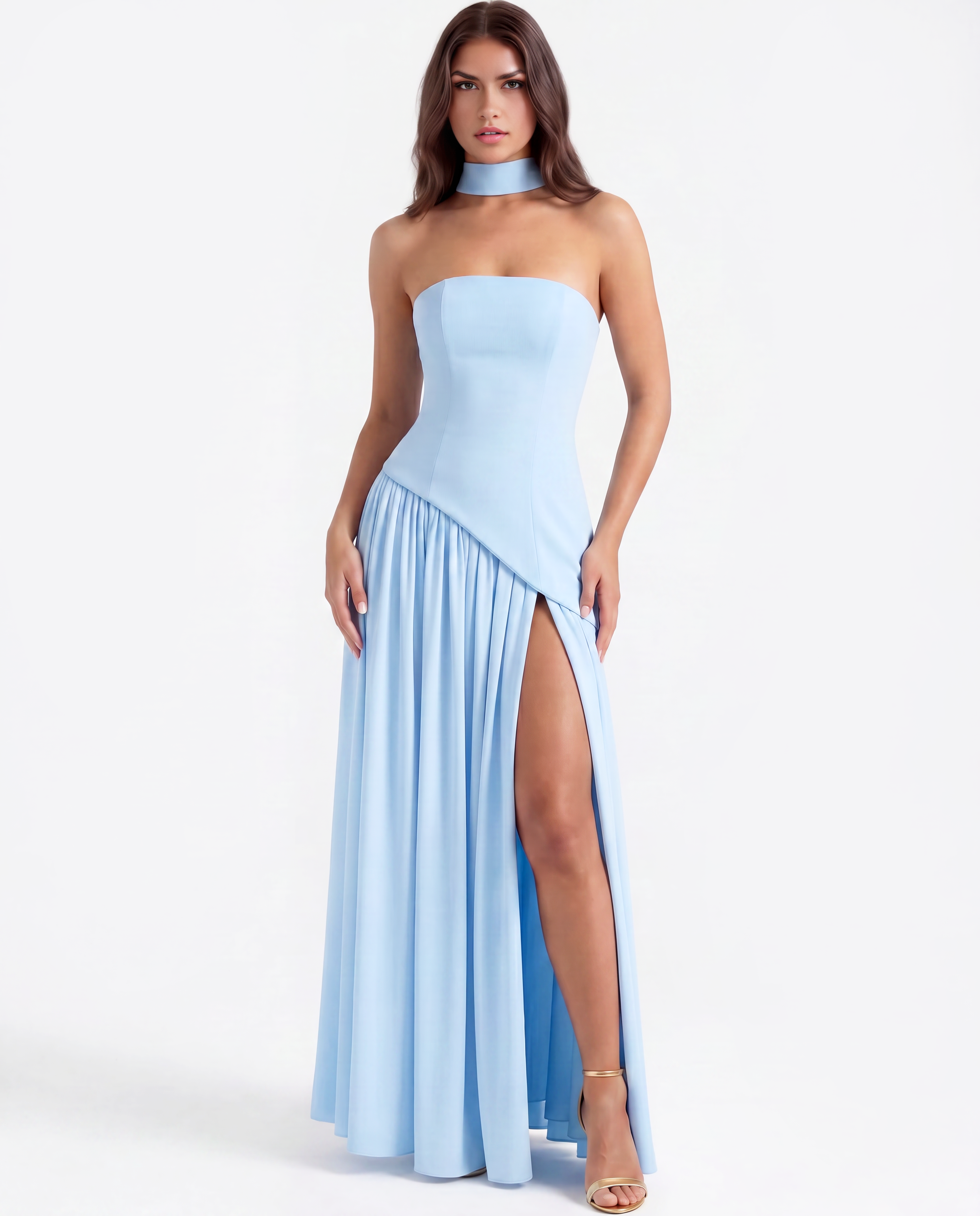 Structured bodice crepe maxi dress for women | Serena