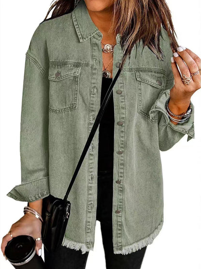 Relaxed button-front jacket with classic collar for women | Katja