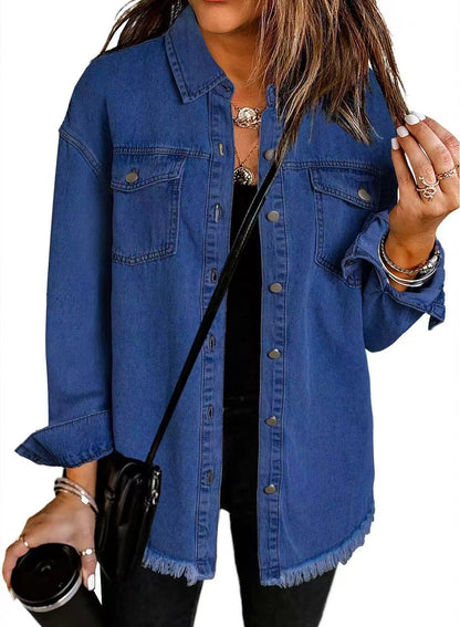 Relaxed button-front jacket with classic collar for women | Katja