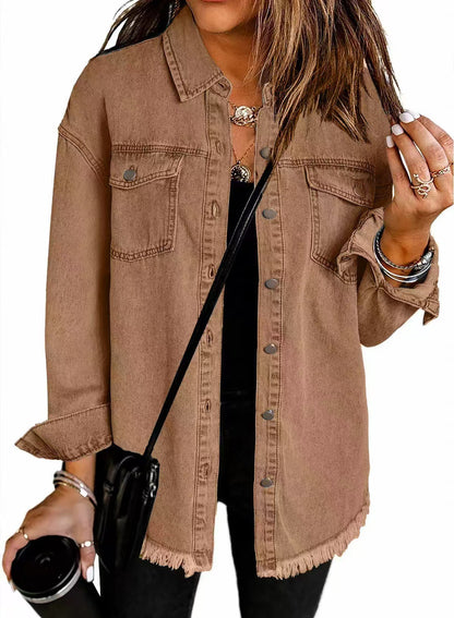 Relaxed button-front jacket with classic collar for women | Katja