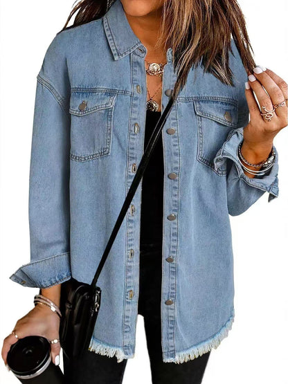 Relaxed button-front jacket with classic collar for women | Katja
